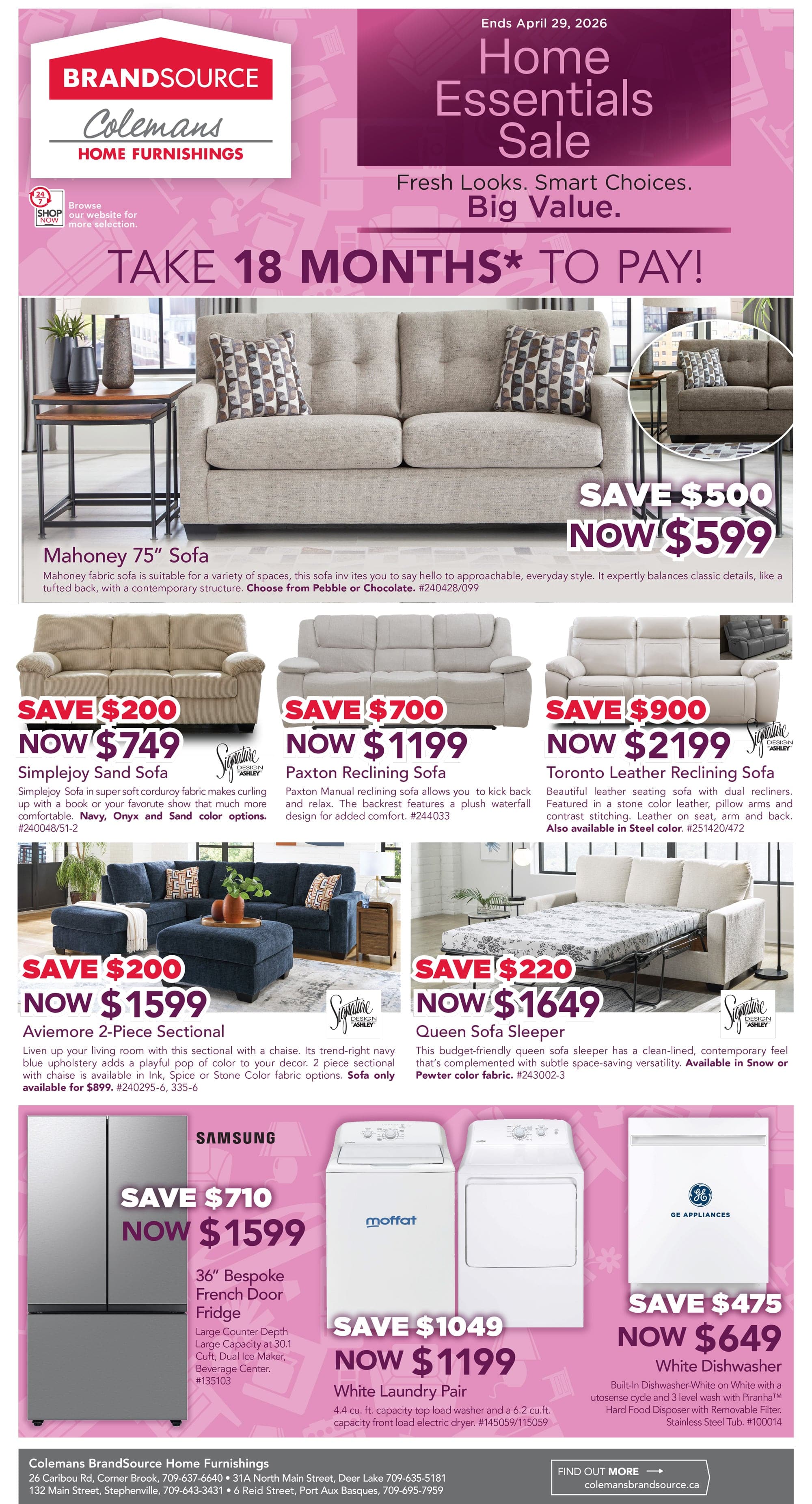 Home Essentials Sale! Ends April 29, 2026 TAKE 18 MONTHS* TO PAY! Page 1.