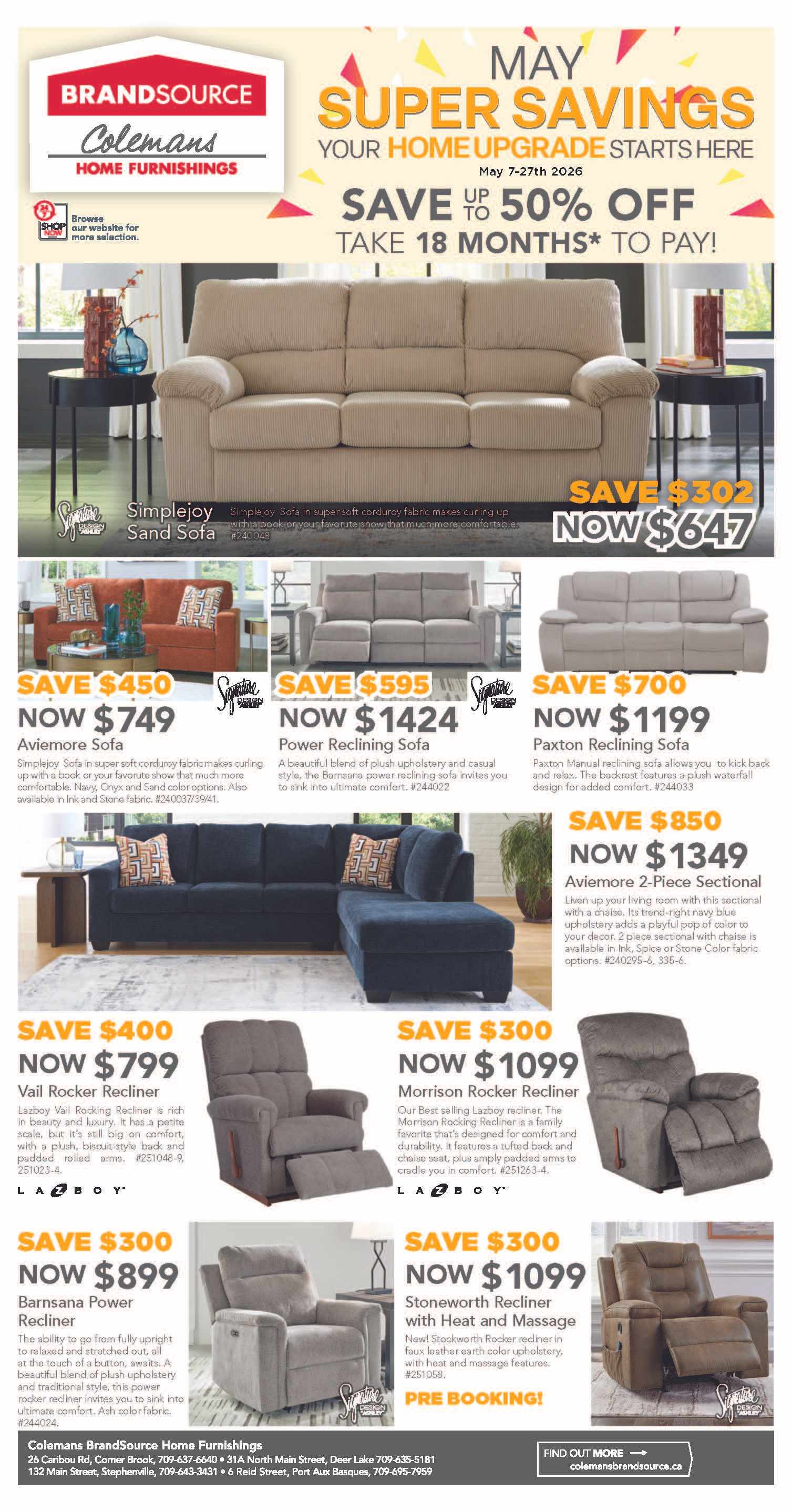 May Super Savings. Your Home Upgrade Starts Here. May 7 - 27, 2026. Savings on furniture, appliances and mattresses! Page 1