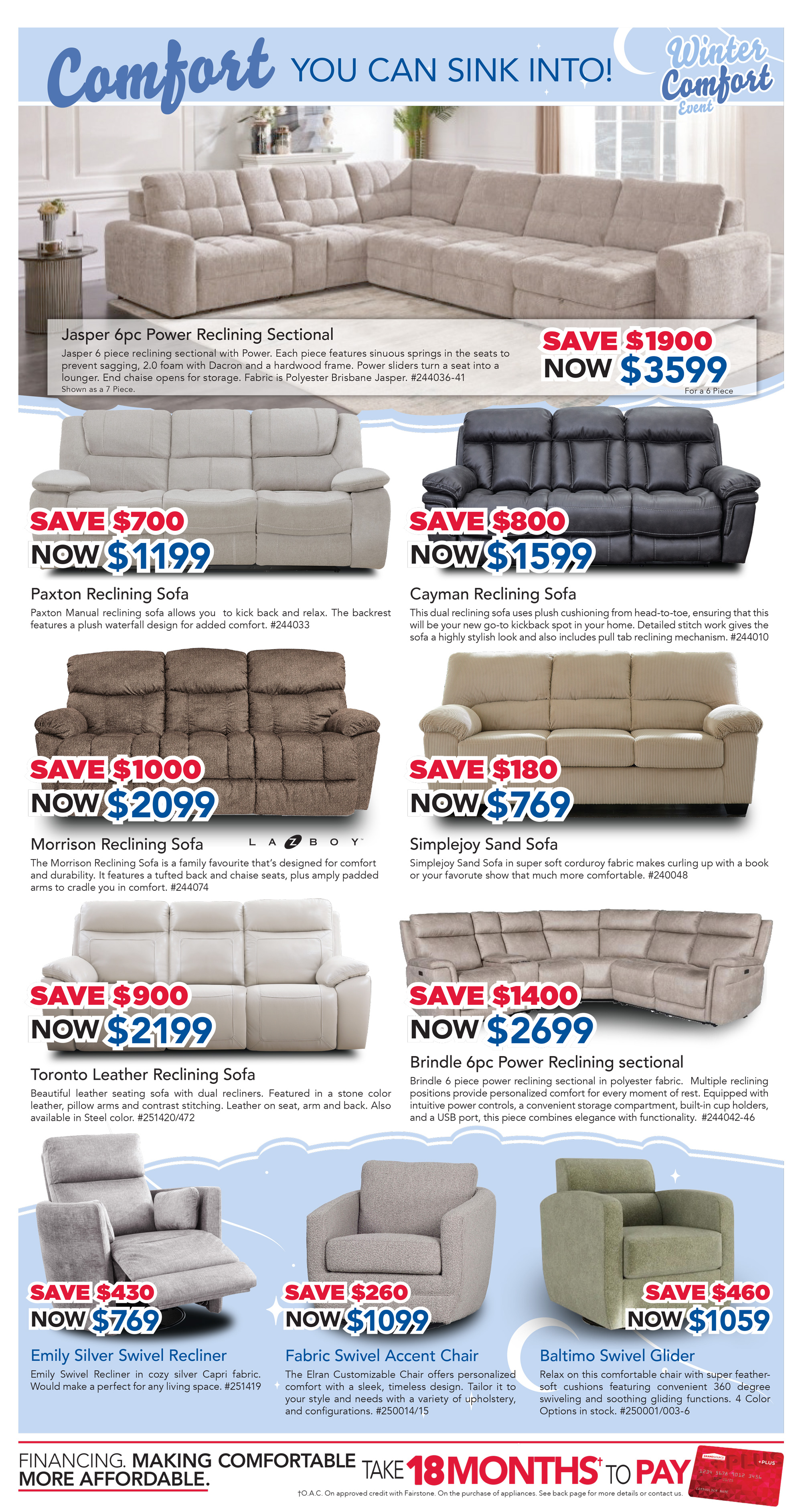 Winter Comfort Event! Comfort you can sink in to! Page 3.