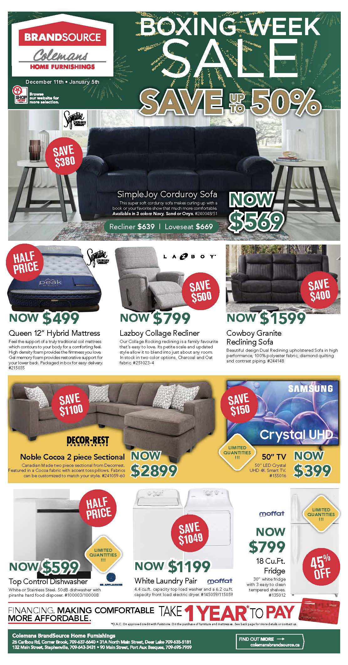 Boxing Week Sale. Financing. Making comfortable more affordable. Take 1 year* to pay. Page 1.