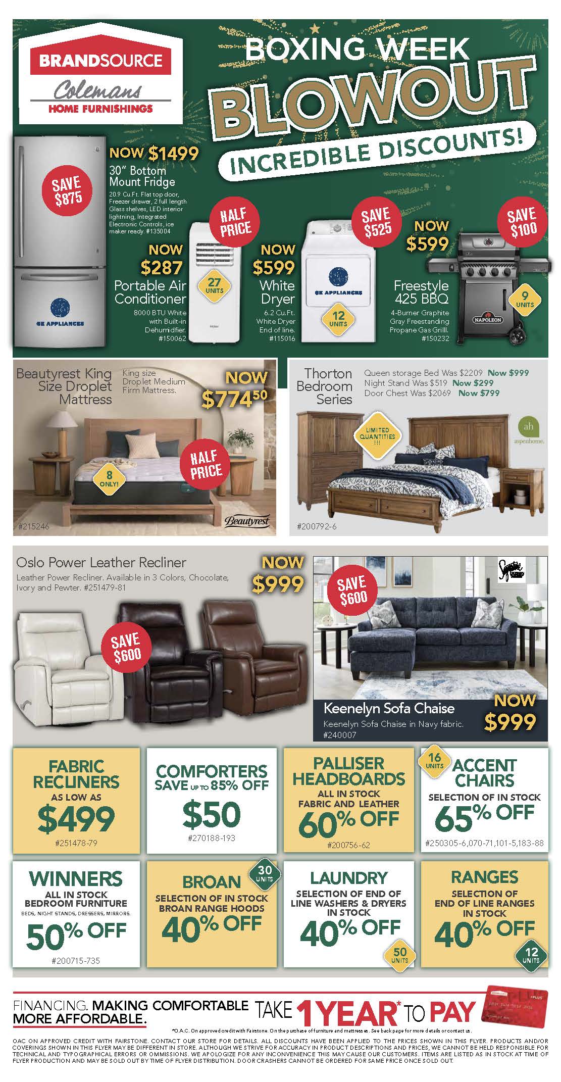 Boxing Week Sale. Financing. Making comfortable more affordable. Take 1 year* to pay. Page 4.
