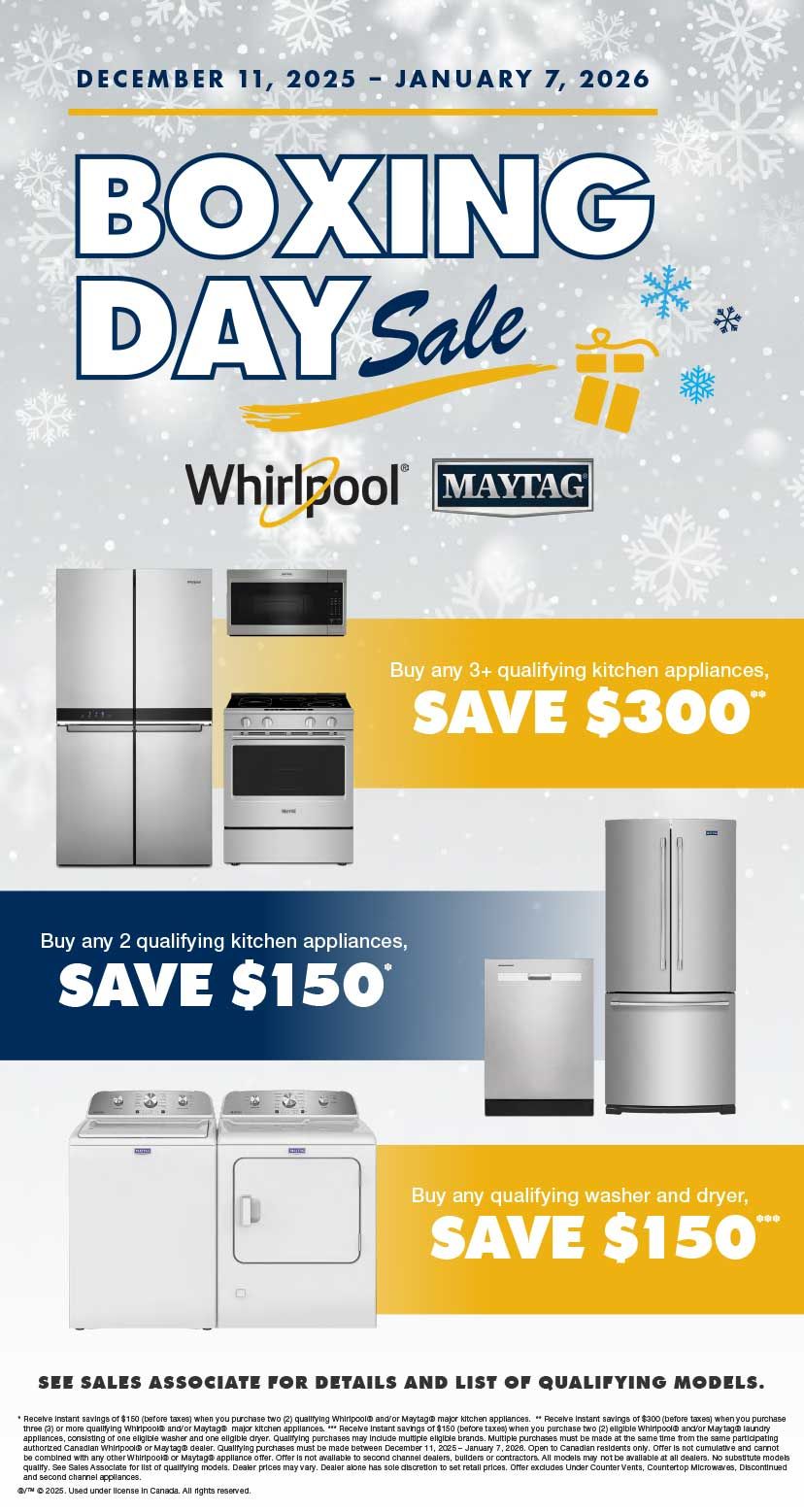 Boxing Day Sale Whirlpool Maytag SAVE $300 - DECEMBER 11, 2025 - JANUARY 7, 2026