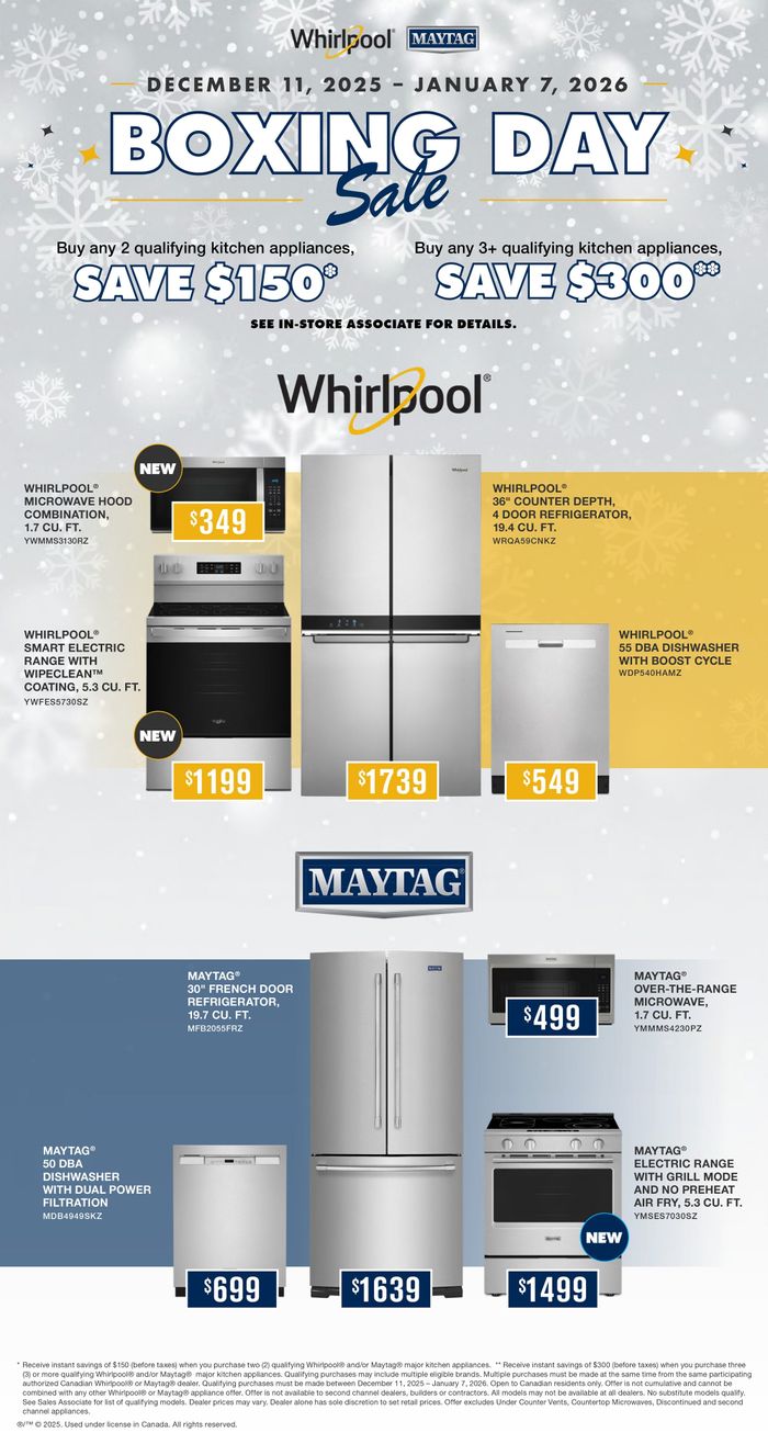 Boxing Day Sale Whirlpool and Maytag Save up to $300