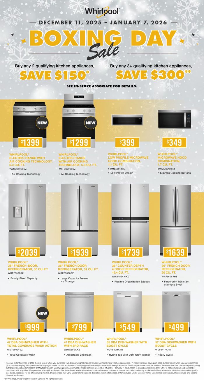 Boxing Day Sale Whirlpool Save up to $300