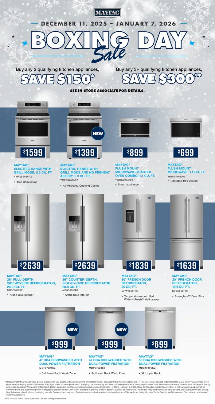 Boxing Day Sale Maytag Save up to $300