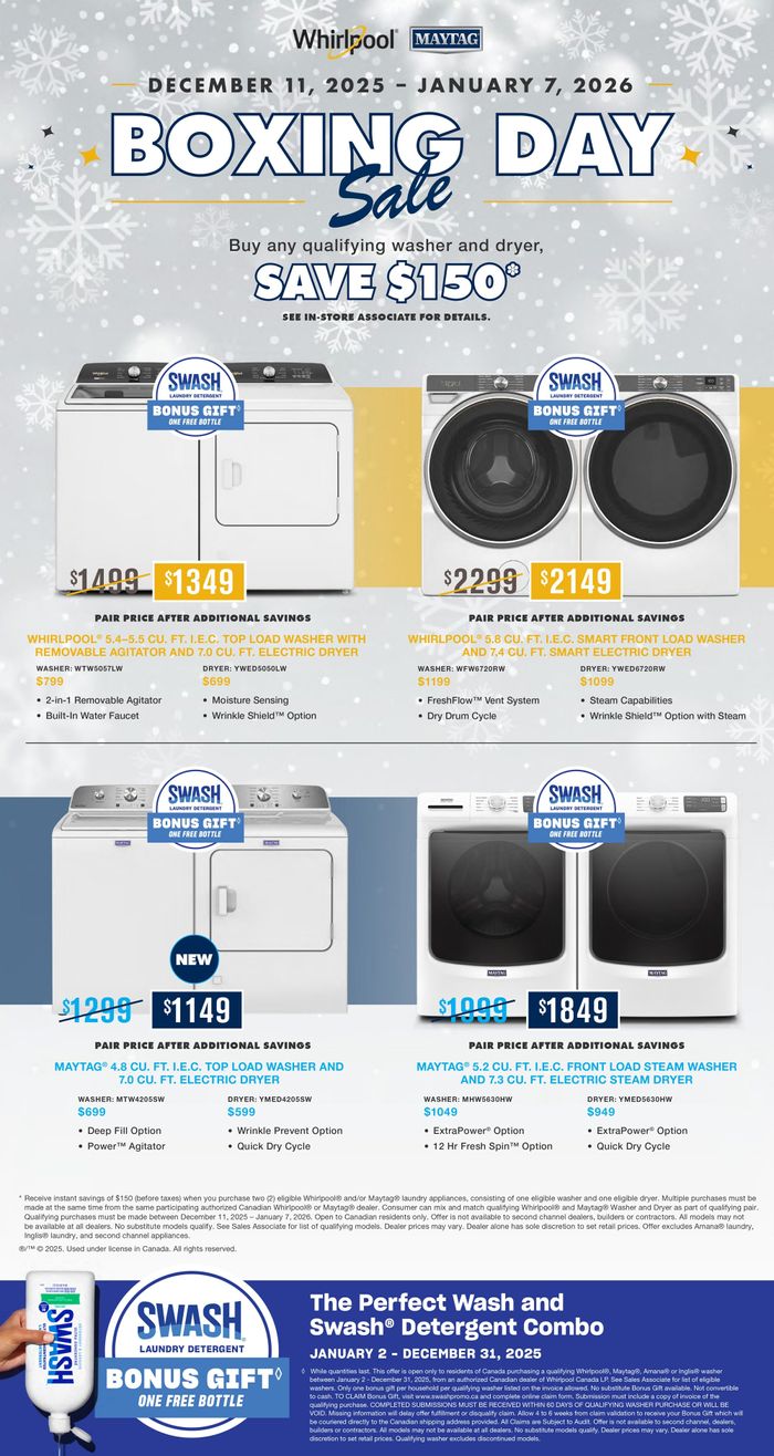 Boxing Day Sale Whirlpool Maytag Save up to $150
