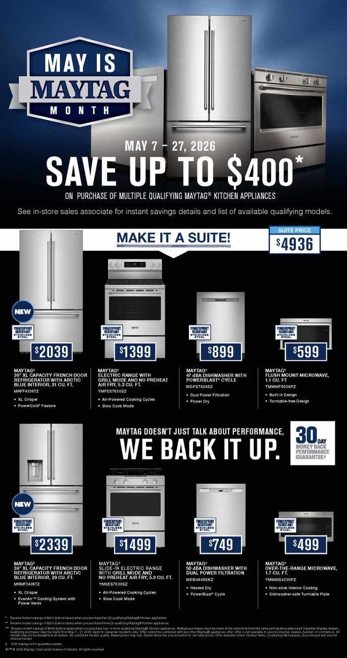 May Promotions. Save on Whirlpool, Maytag, KitchenAid, Everydrop, Affresh & Amana. May 7 - May 27, 2026. Page 2