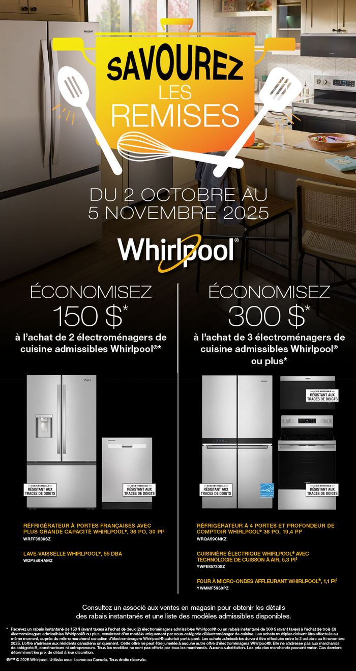 Savourez les remises Whirlpool eCONOMISEZ 300 $