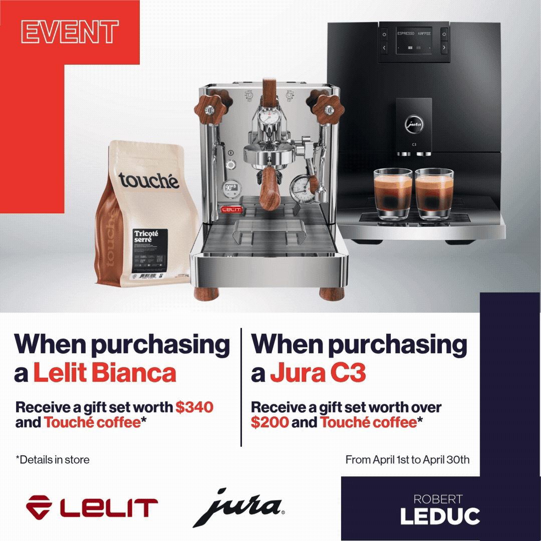 Cafe Spring Event: When purchasing a Lelit Bianca, receive a gift set worth $340 and Touche coffee