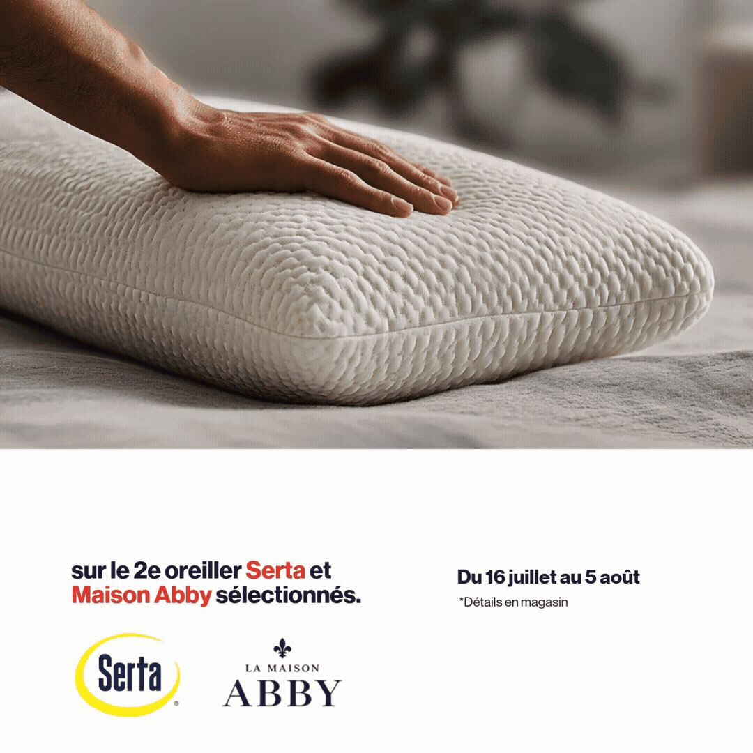 50 % de rabais* sur le 2e oreiller Serta et Maison Abby selectionnes. 50 % de rabais* 2e ensemble de drapes Zenima selectionnes.