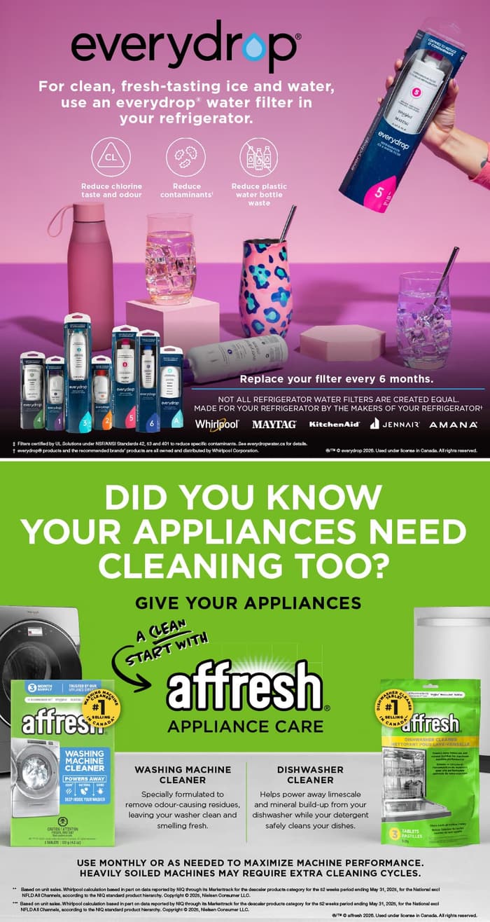 August/September Promotions. Save on Whirlpool, Maytag, KitchenAid, Everydrop, Affresh & Amana. August 27 - September 23, 2026. Page 1
