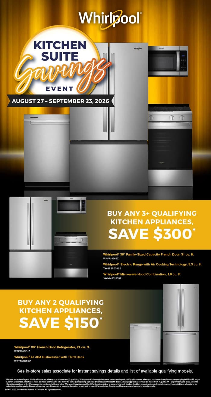 August/September Promotions. Save on Whirlpool, Maytag, KitchenAid, Everydrop, Affresh & Amana. August 27 - September 23, 2026. Page 1