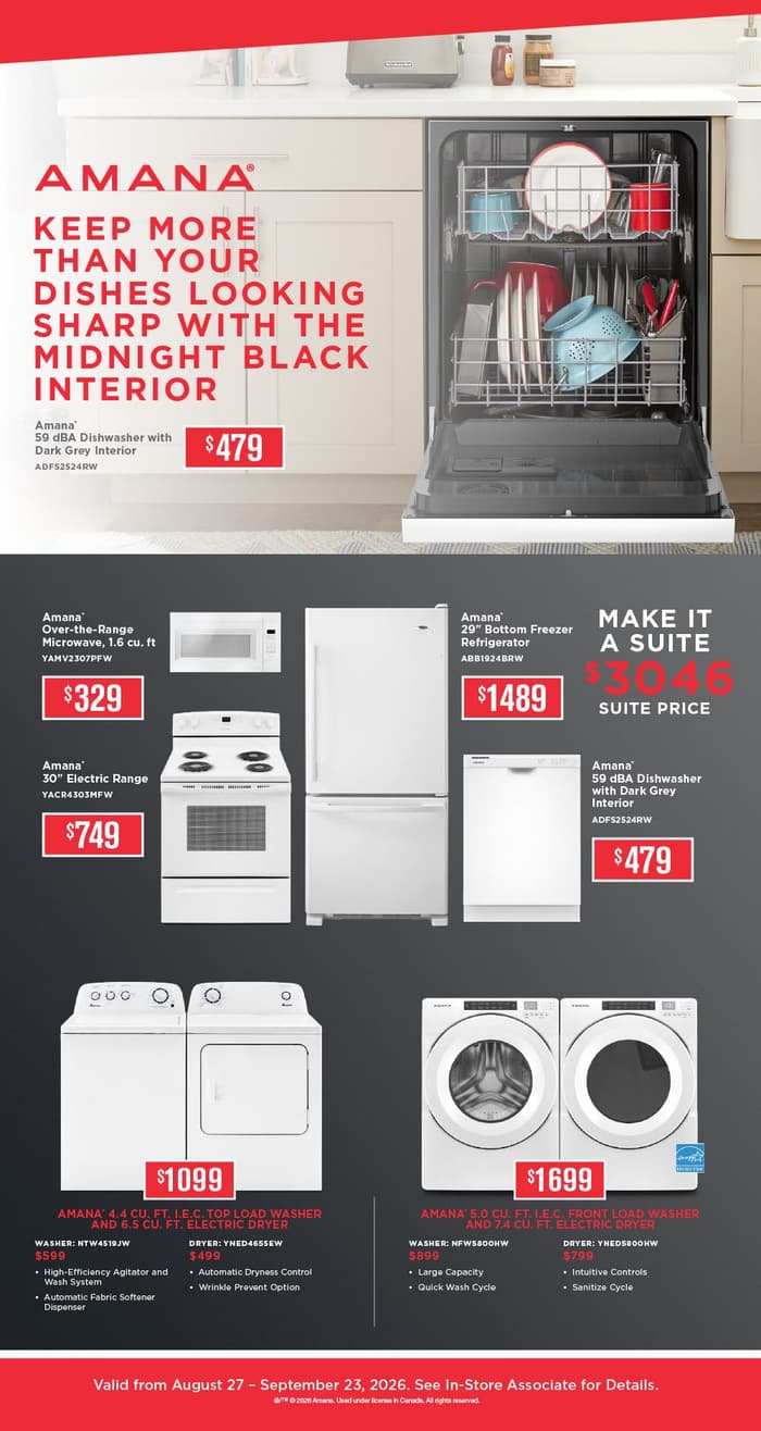 August/September Promotions. Save on Whirlpool, Maytag, KitchenAid, Everydrop, Affresh & Amana. August 27 - September 23, 2026. Page 1