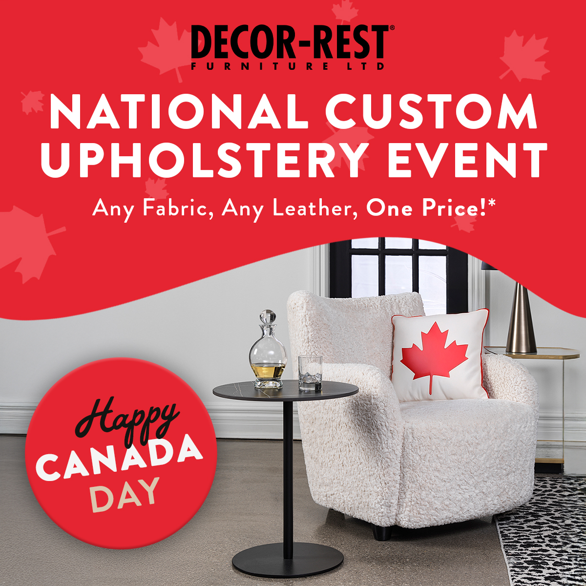 Decor-Rest - National custom upholstery event - any fabric, any leather, one price!