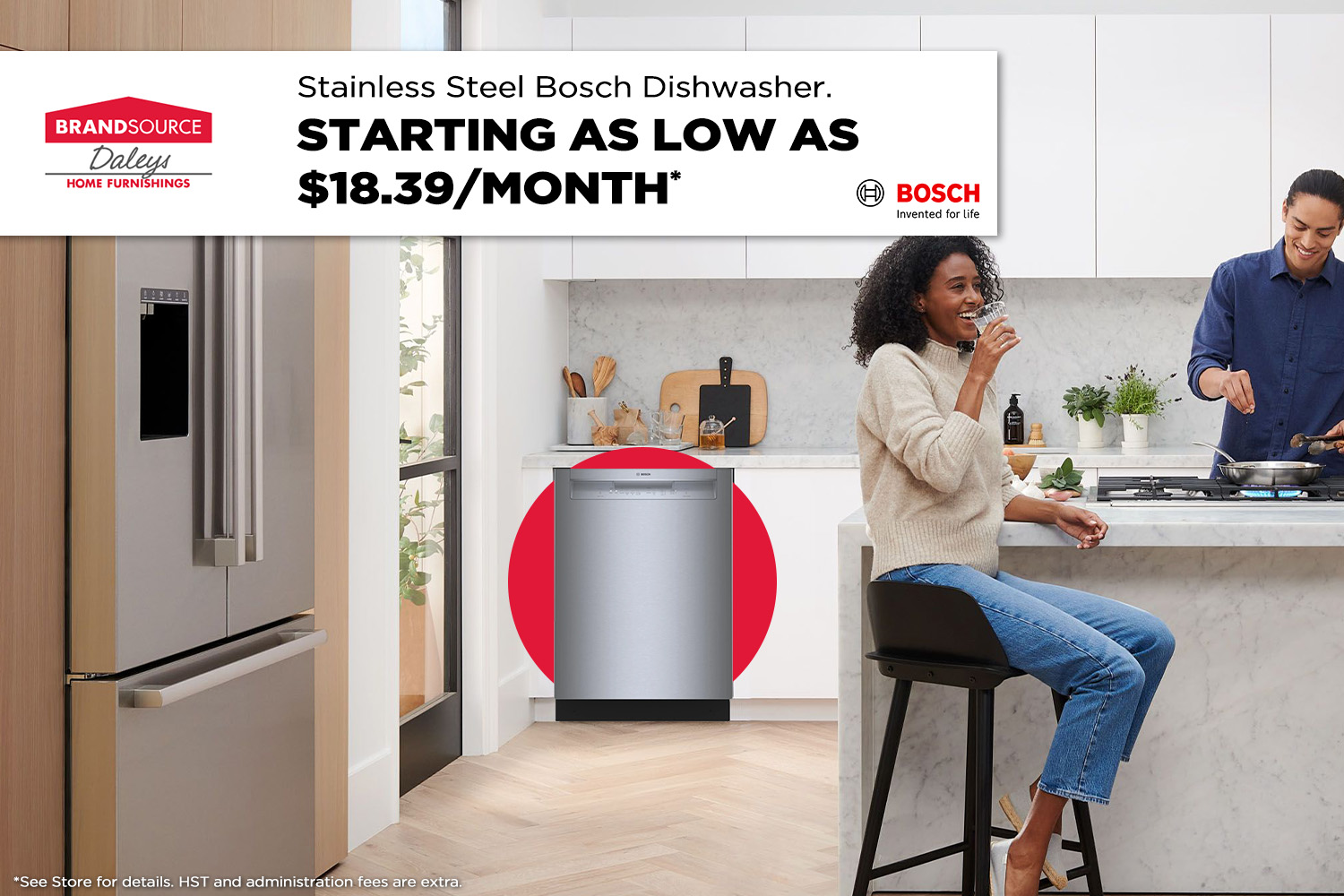 Stainless steel Bosch dishwasher starting as low as $18.39 per month. see store for details.