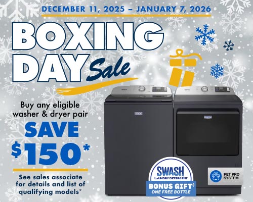 boxing day sale. buy any eligible washer dryer pair and save $150