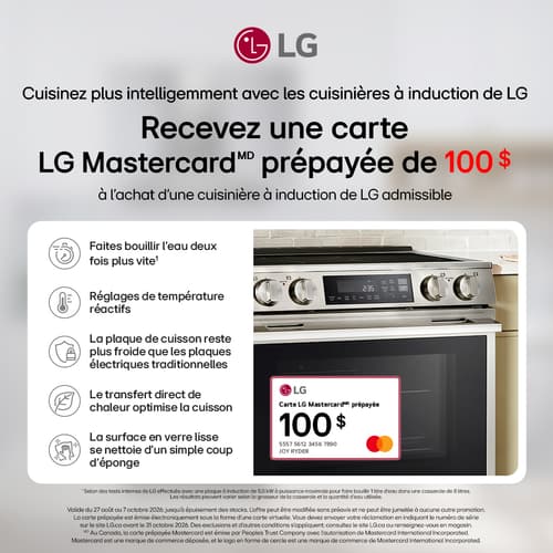 LG - Recevez une carte LG Mastercard prepayee de 100 $ a l'achat d'une cuisiniere a induction de LG admissible