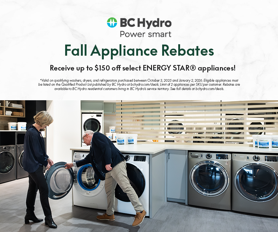 BC Hydro Offer - Fall Appliance Rebates Receive up to $150 Off - shop now