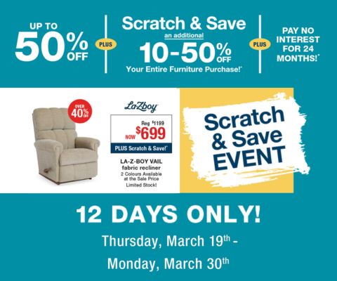 up to 50% off scratch and save - 12 days only from march 19 to march 30
