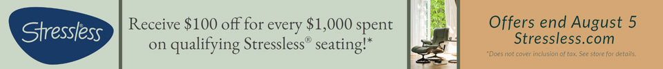 Receive $100 off for every $1,000 spent on qualifying Stressless® seating!* - Shop Now