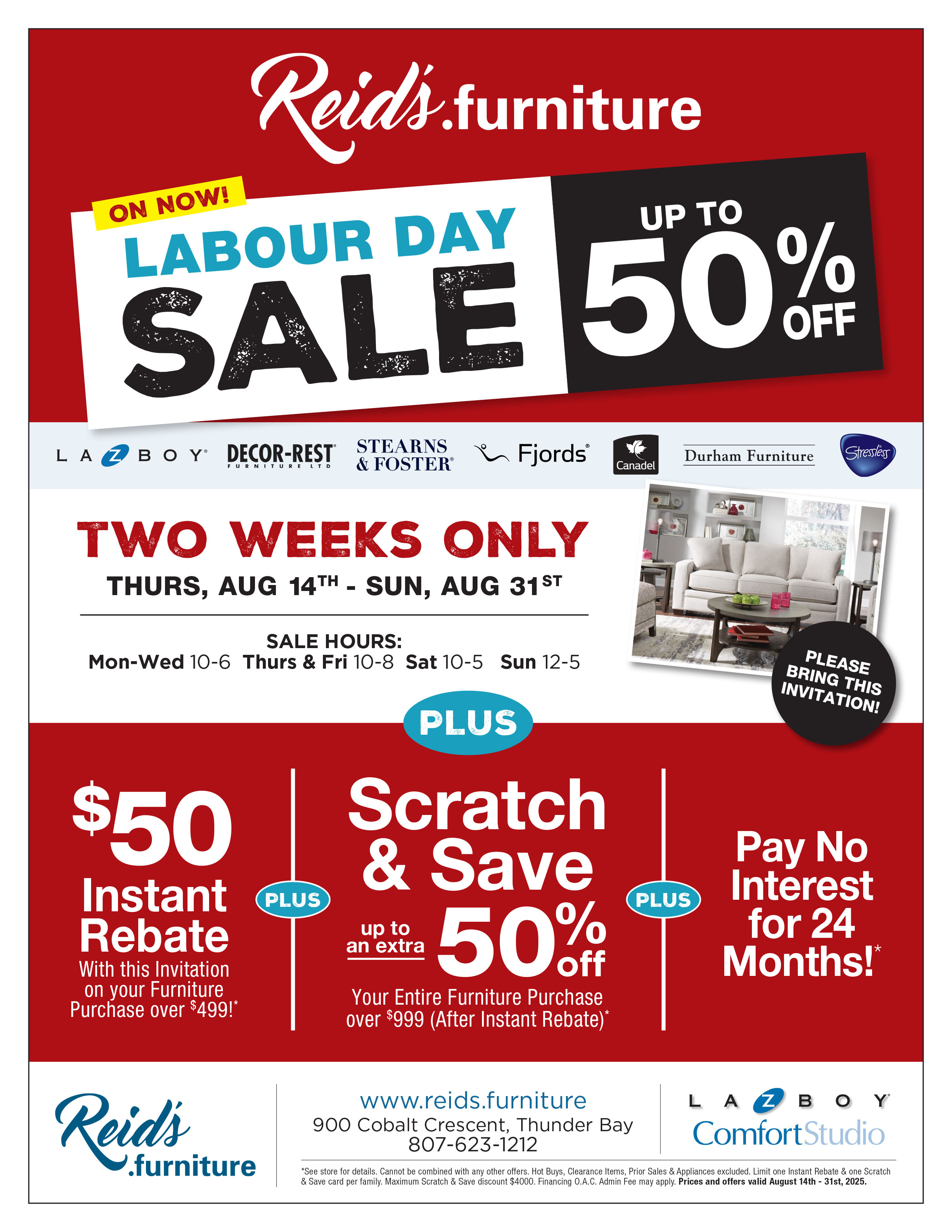 Labour Day Sale On Now! Up to 50% Off! Two Weeks Only, Thurday, August 14th - Sunday, August 31st.