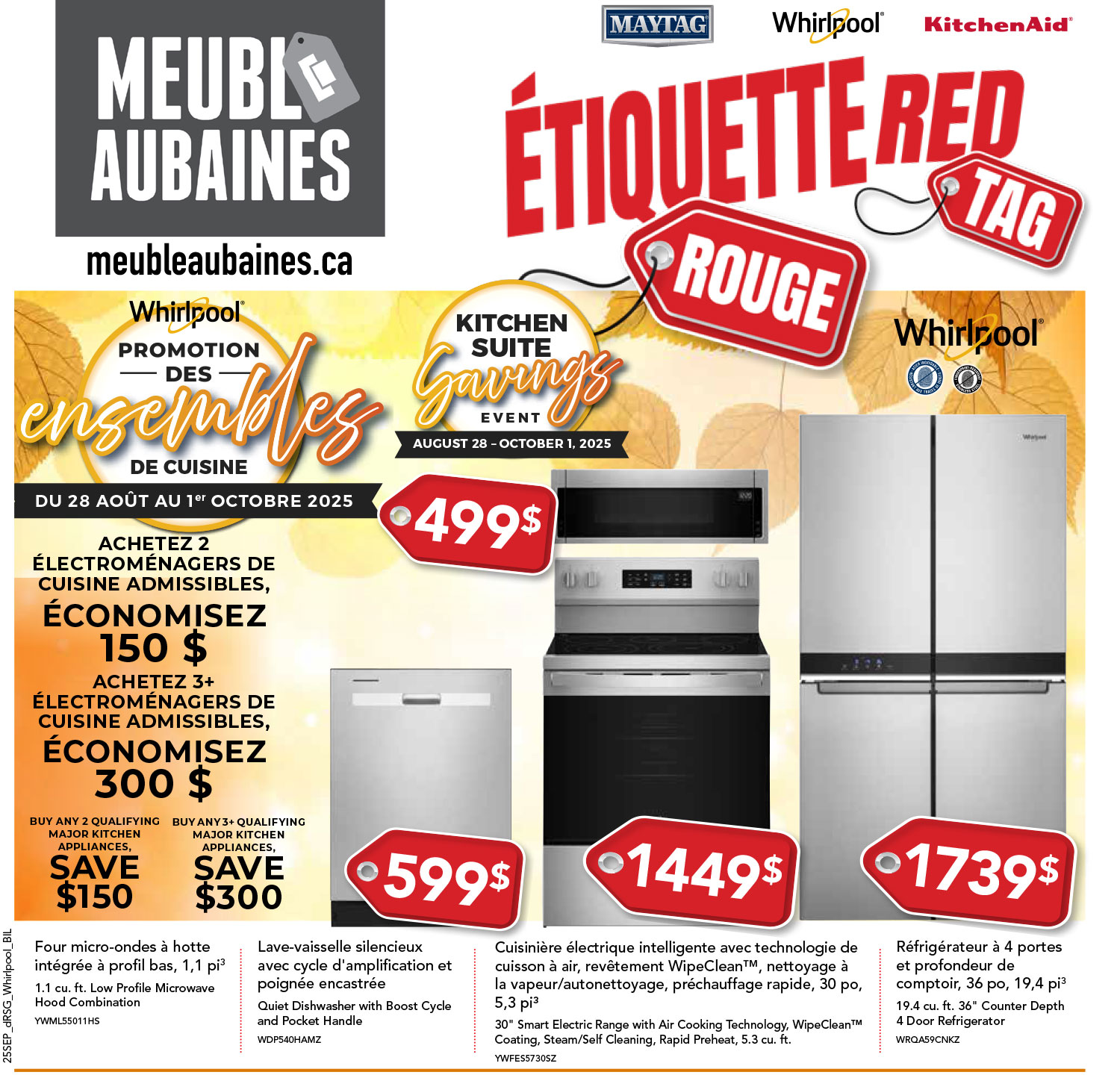 maytag, whirlpool, kitchenaid. étiquette rouge - red tag