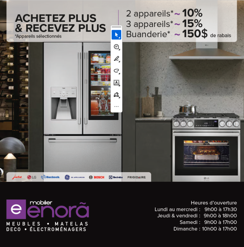 ACHETEZ PLUS & RECEVEZ PLUS. *Appareils sélectionnés. 2 appareils* ~ 10 %. 3 appareils* ~ 15 %. Buanderie* ~ 150 $ de rabais.