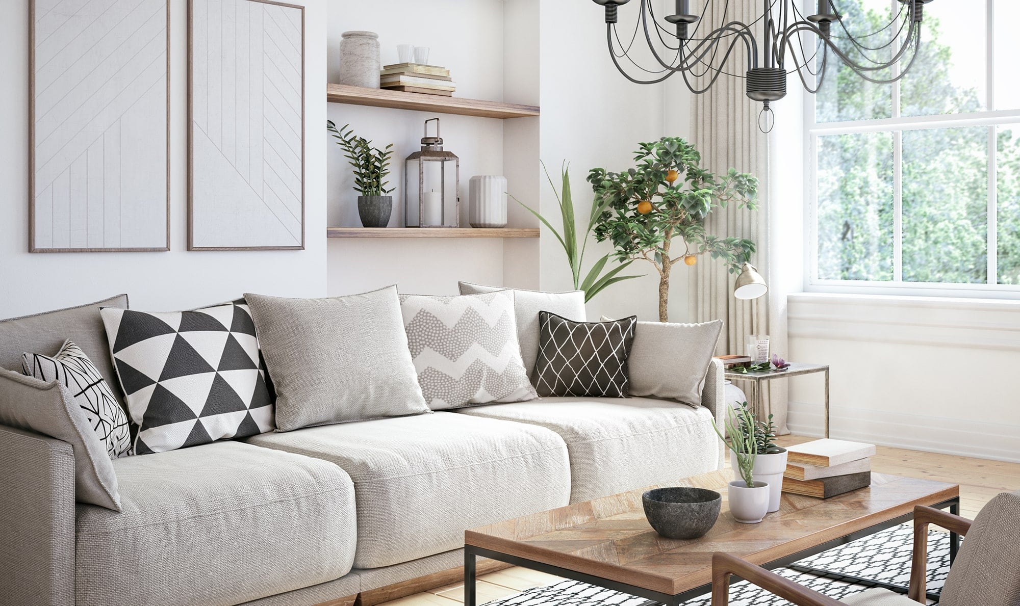 Sunny white living room