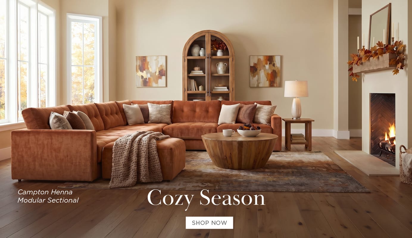 Cozy Season - Shop Now. pictured: Campton Henna Modular Sectional