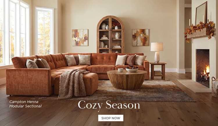 Cozy Season - Shop Now. pictured: Campton Henna Modular Sectional