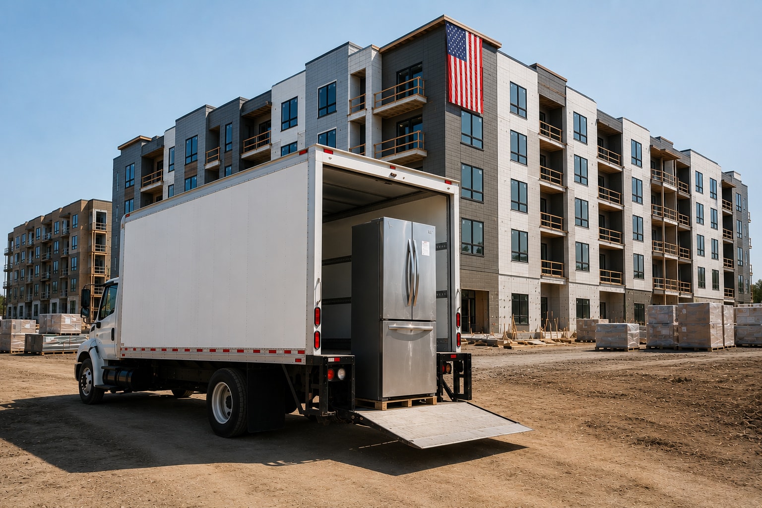 Truck in front of commercial building