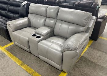 Gray Leather Console Loveseat
