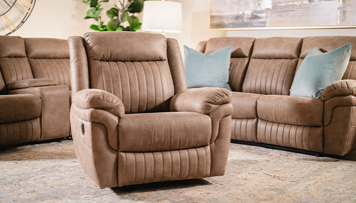 Brown Recliner Sofa and Loveseat in living room