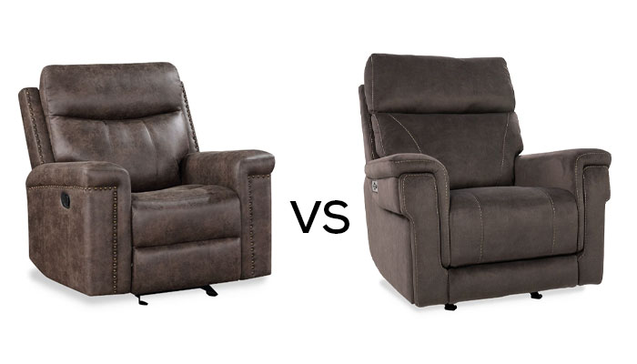 Glider recliner and massage chair next to eachother