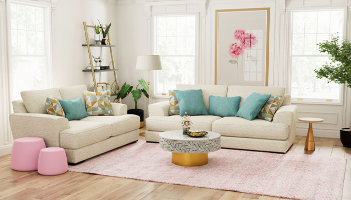 Cream fabric living room set