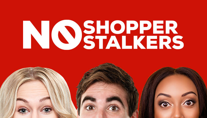 People's eyes with a red background and no shopper stalkers