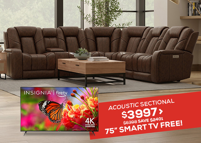 acoustic sectional $3997. Was $6398 - save $2401 75in smart tv free