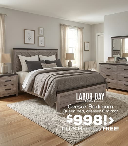 Labor Day Event - Ceasar Bedroom - Queen bed, dress & mirror. $998! - Plus Mattress FREE!