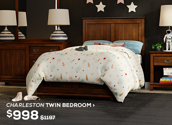 Charleston Twin Bedroom. Regular Price $1,197, Now On Sale For $998. Click To Shop Now