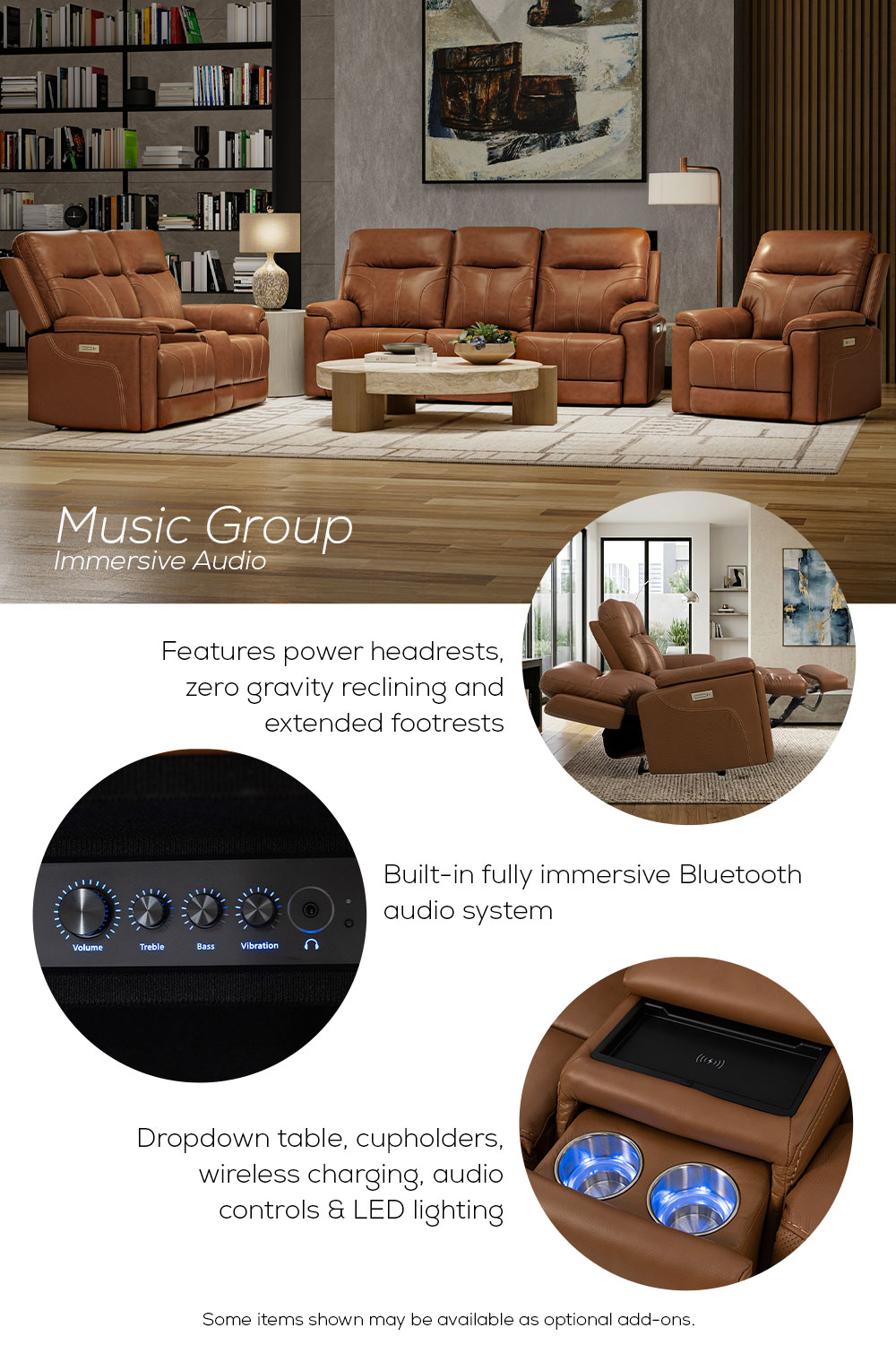 Music Almond Power Leather Theater Sofa | Bob Mills Furniture