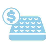 icon of mattress and dollar sign