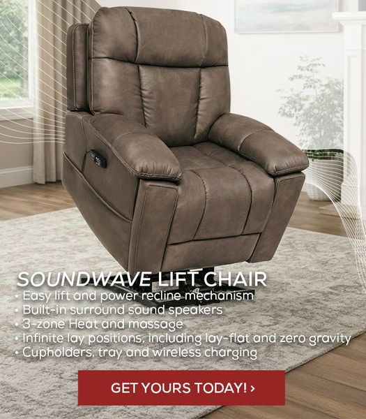 Soundwave Lift Chair. Easy lift and power recline mechanism, built-in surround sound speakers, 3-zone Heat and mssage. - Get Yours Today!
