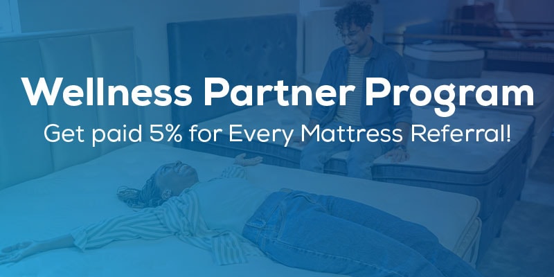 Wellness Partner Program stated as title of page on website hero banner. Sub-heading: Get paid 5% for every mattress referral.