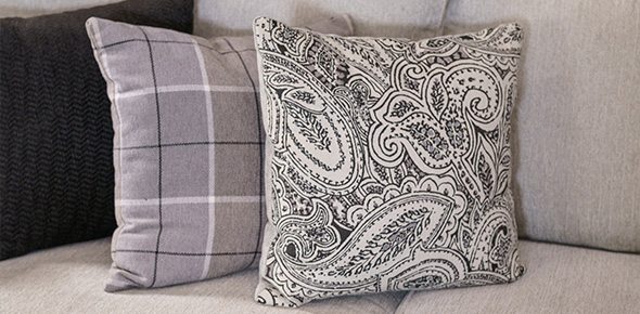 Athens sectional couch pillow details