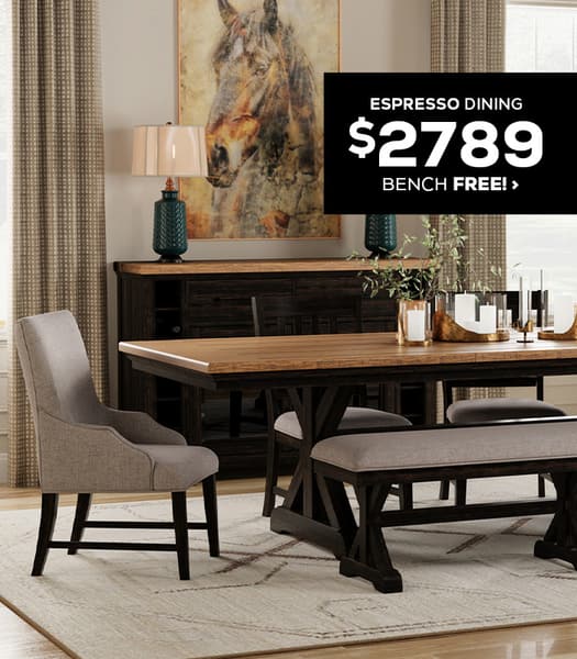Cozy Up for Fall. Espresso six-piece dining collection $1,798 with the bench FREE.