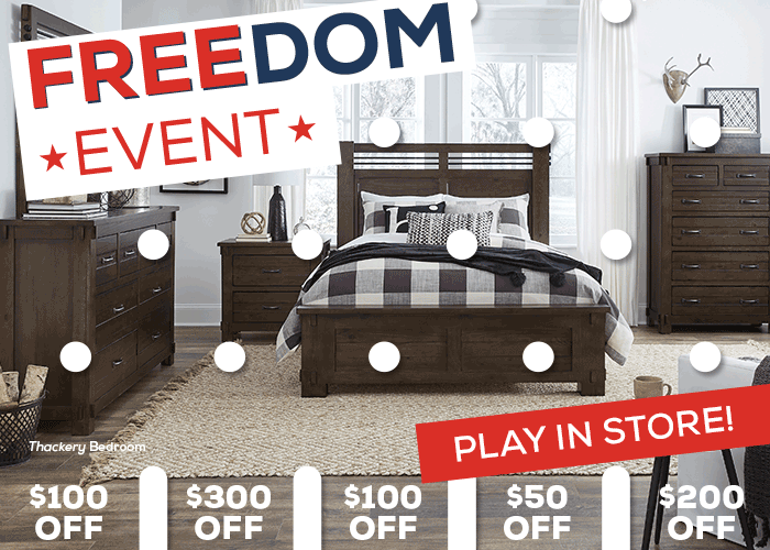 freedom event. up to $300 off play plinko in store