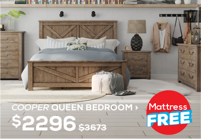 Cooper Queen Bedroom. Regular Price $3,673, Now On Sale For $2,296. Mattress Free! Click To Shop Now