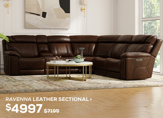 Ravenna Leather Sectional. Regular Price $7,195, Now On Sale For $4,997. Click To Shop Now
