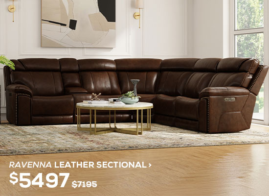 Ravenna Leather Sectional. Regular Price $7,195, Now On Sale For $4,997. Click To Shop Now
