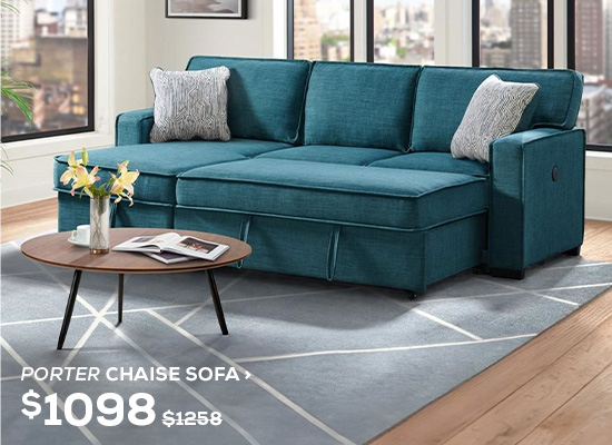 Porter Chaise Sofa. Regular Price $1,258, Now On Sale For $1,098. Click to Shop Now